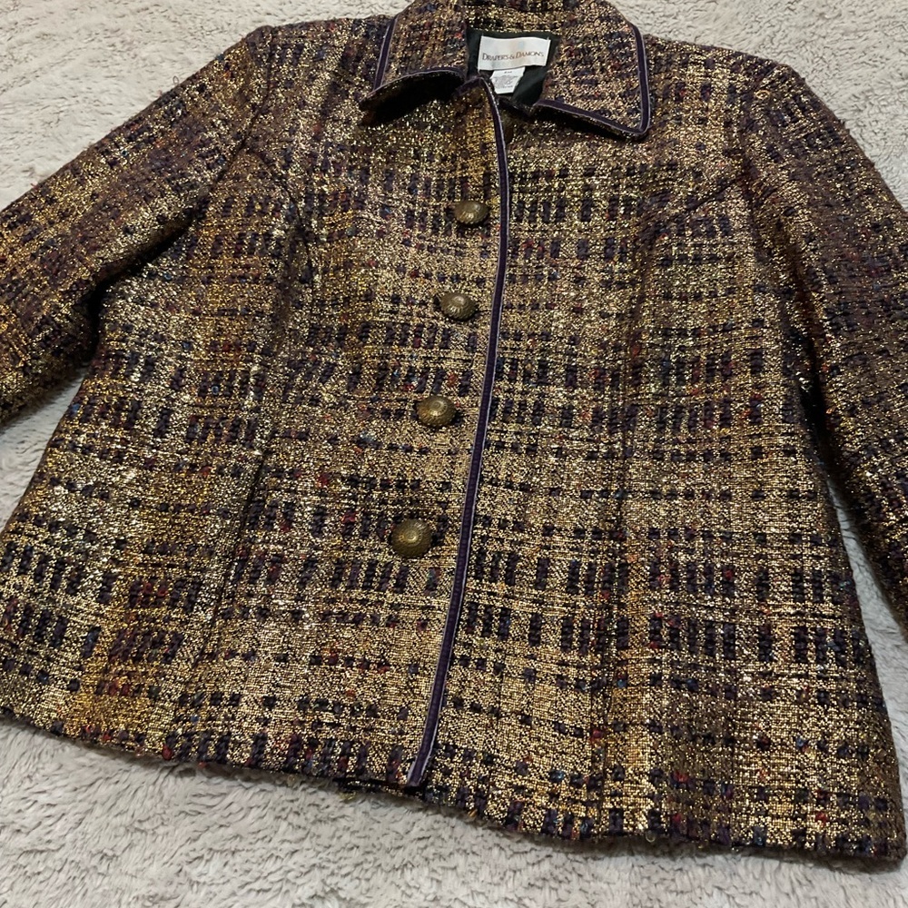 Drapers and Damons Blazer with Gold Metallic Threads & Velvet Trim Size PM - Picture 4 of 8